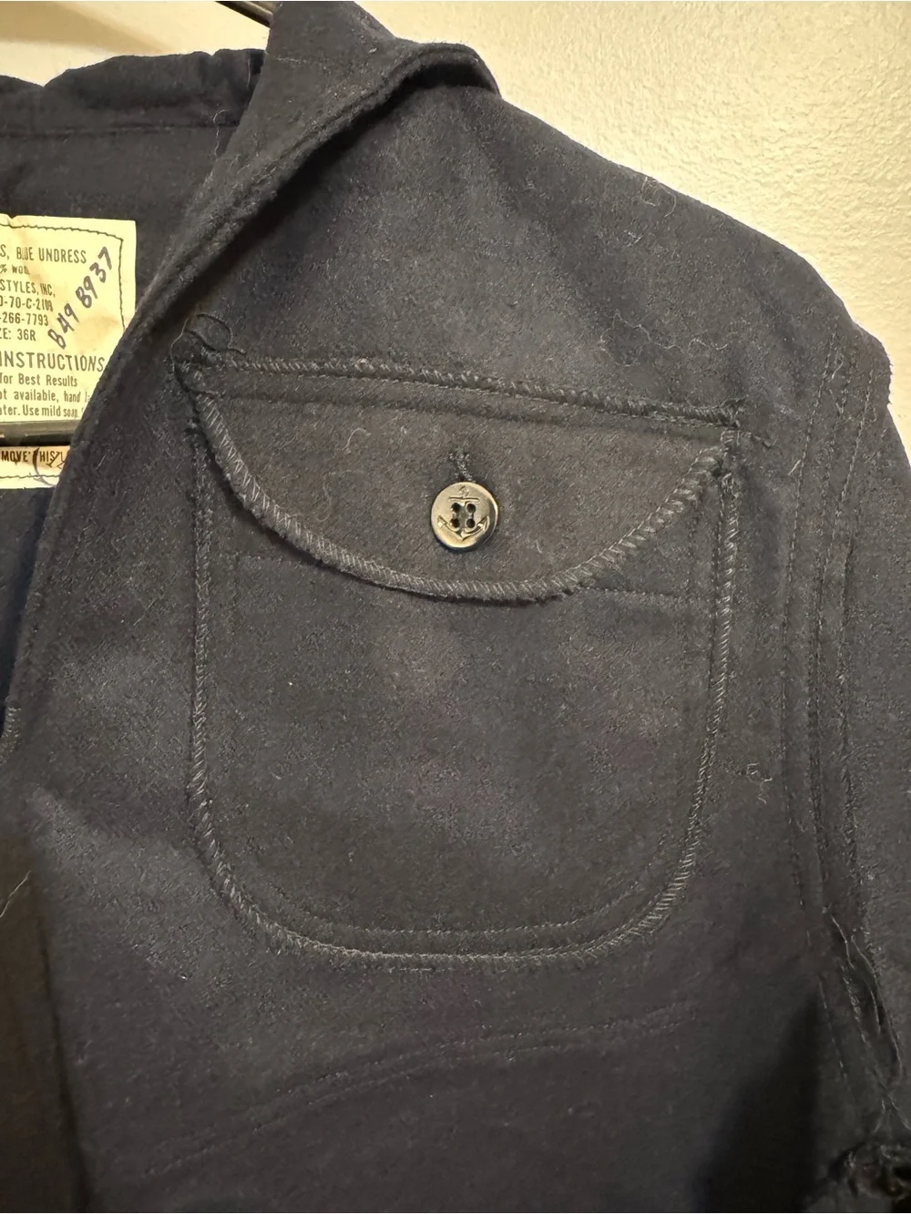 Vintage 1970 US Navy Blue Undress Wool Jumper 36R Vietnam Era Crackerjack